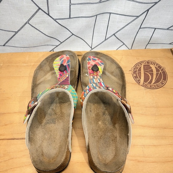 BIRKENSTOCK GIZEH BIRKO-FLOR THONG SANDALS Pink Teal Yellow SIZE 10 US / 41 EU - Picture 12 of 14